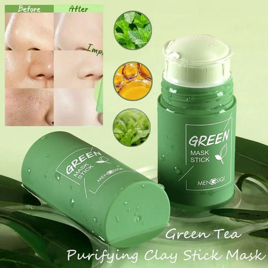 Wish Green Tea Purifying Clay Stick Facial Mask Clean Pores Oil Control Anti-Acne Blackhead Removal Moisturizing Clensing