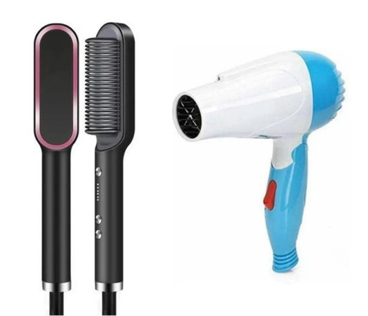 Electric Hair Comb Hair Straightener / Hair Styler Brush-FH-909 With Nova 1290 Professi Combo Pack